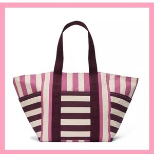 NWT Victoria's Secret Pink Striped Carry On Large Canvas Zipper Beach Tote